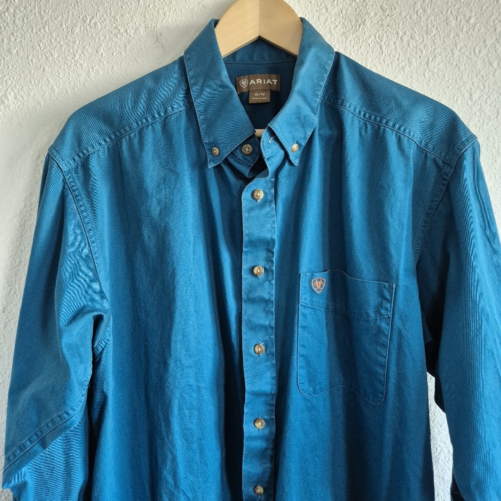 Ariat Solid Teal Turquoise Button Down Shirt Mens… - image 3